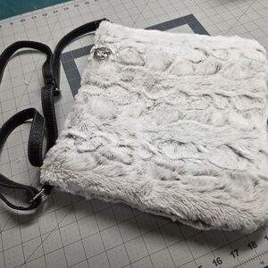 Faux Fur Crossbody Bag - White. Handmade